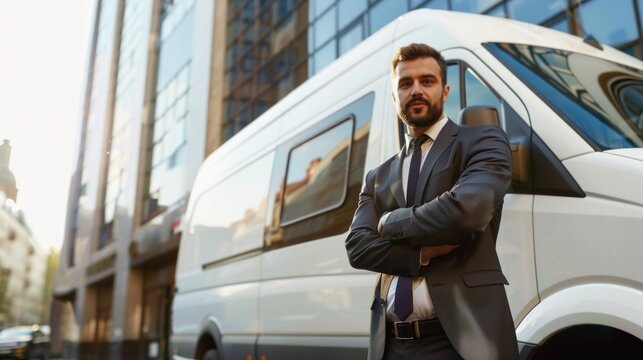 Drive man service, Luxury Car rental company, Car parked at a front company, Business class shuttle service. Transportation service Business