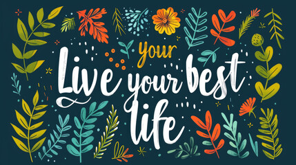 A motivational quote that reads Live Your Best Life displayed on a vibrant blue background, emphasizing the message of empowerment and self-improvement