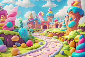 a cartoon castle with a path