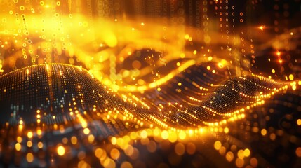 Fototapeta premium Abstract glowing background of flowing golden particles