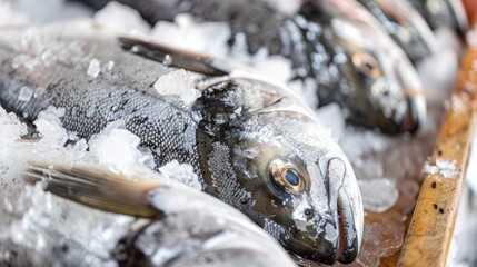 Closeup view of frozen fish at market