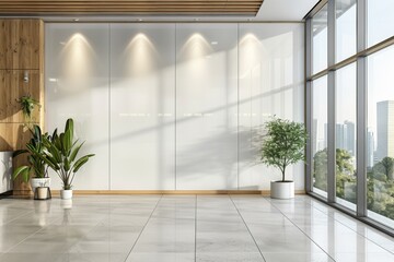 Obraz premium Empty Wall Mockup in Modern Office Interior created with Generative AI