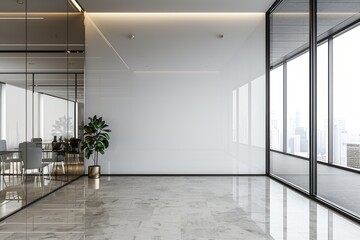 Empty Wall Mockup in Modern Office Interior created with Generative AI