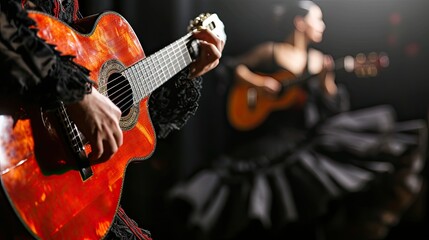 The fiery energy of the flamenco dance is captured in this photo, as the dancer's powerful footwork resonates with the rhythm of the music.