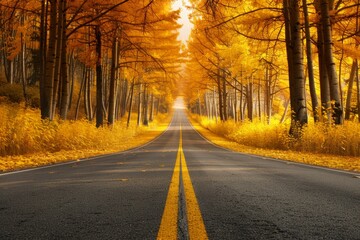 a road with yellow trees