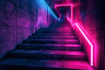 a stairway with neon lights