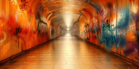 Vibrant Graffiti Walls Transform Urban Hallway into Edgy Digital Art. Concept Graffiti Art, Urban...