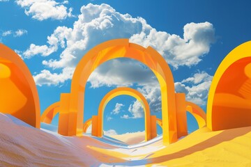 a yellow archways in a desert