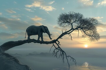an elephant on a tree branch