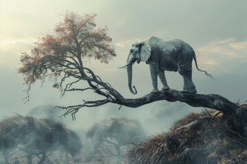 an elephant standing on a tree branch
