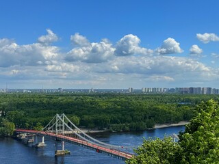 Ukraine Kyiv city bridge for pedestrians crossing the Dnieper River.