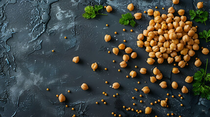 Soya beans with wooden spoon and burlap on the black surface of the slate stone, banner, top view, closeup with space for text
 - Powered by Adobe