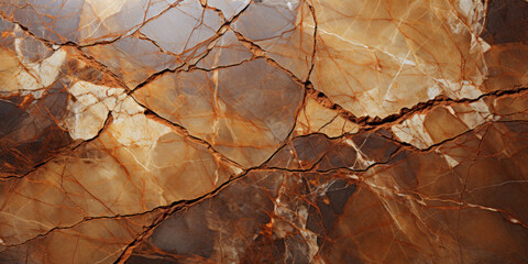 close-up of a brown and beige marble surface with cracks and a dark base, natural pattern