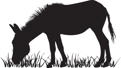Silhouette of a donkey in grass on a transparent background. Vector illustration  © Pixzot