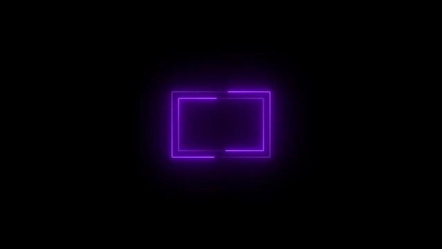 Neon glowing purple color device monitor no pic icon on black background animation