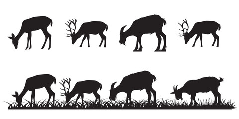 Naklejka premium Collection set of silhouettes of animals, deer, goat and markhoor on the transparent background. Vector illustration