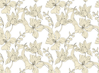 Seamless flowers pattern. Flowers background. Abstract elegance pattern.
