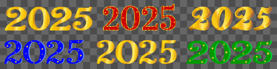 Colored and gold 3D numbers 2025 for design of cards for the New Year vector.
