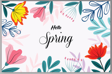 Obraz premium Hello Spring lettering and colorful flowers banners design vector