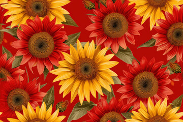 Red Sunflower Background | Floral Beauty Design | Nature, Flowers, Vibrant Red, Botanical Patterns, Garden Charm, 3d view