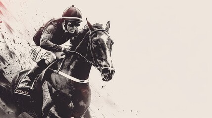 Illustration of racehorse at full speed on a racetrack, with a dynamic red and orange background.