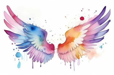 Obraz premium Angel wings on white background. Watercolor background.