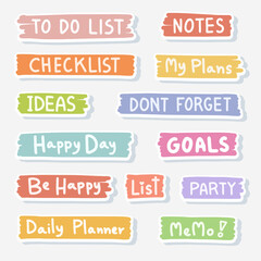 Cute Kawaii Planner Stickers. Colorful Organization Labels.