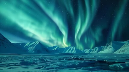 An enchanting scene of the northern lights casting a magical aura over the frozen terrain of Lapland