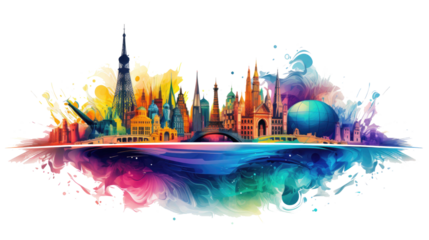 traveling around the world in colorful colors isolated on transparent background