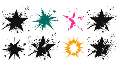 Vector isolated illustration of grunge elements for design. Set of jagged irregular stars shape cut out of paper for collages. Texture, abstract, artistic, rough, torn.