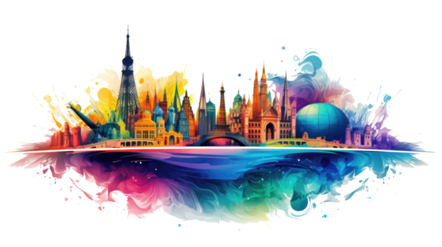 traveling around the world in colorful colors isolated on transparent background