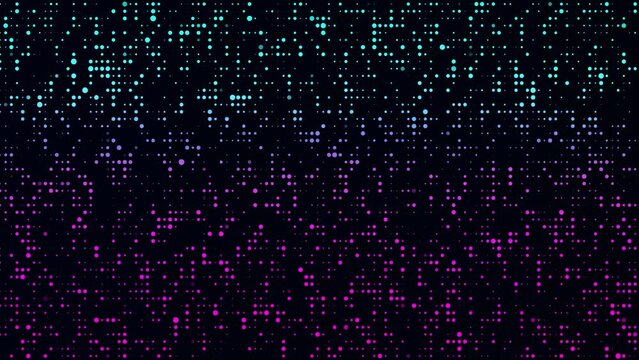 Stream of binary code. Blue matrix background. Falling dots texture on dark backdrop. Digital computer code. Coding and hacking. 3D rendering.