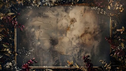 Dark gothic floral guilded frame with aged gold texture and copy space. Concept Gothic Frame, Floral Design, Aged Gold Texture, Copy Space, Dark Ambiance