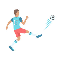 Powerful Soccer Shot. The football player kicked on a ball.