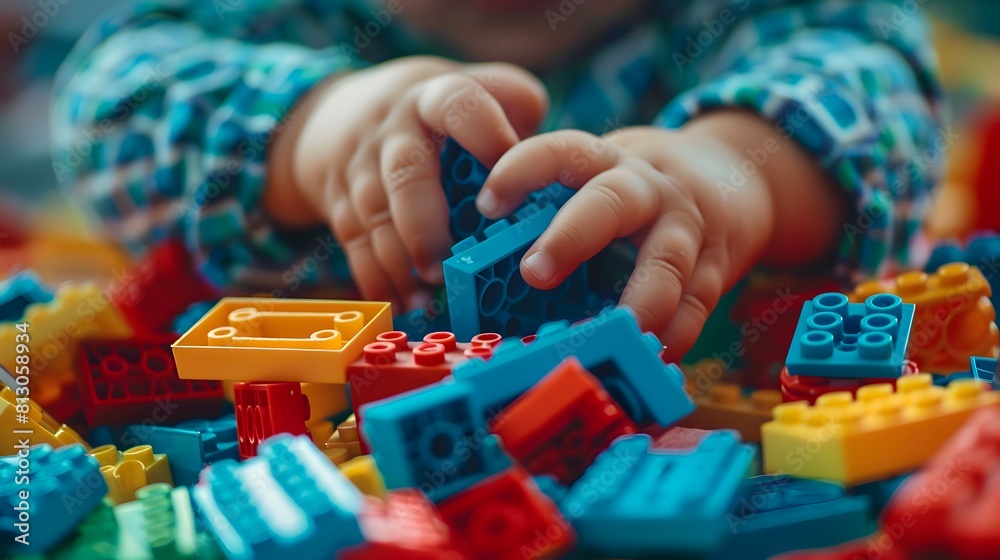 Aufkleber the child plays with constructor