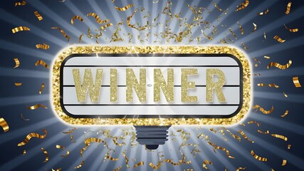 Vintage Winner Logo with Light Burst Background