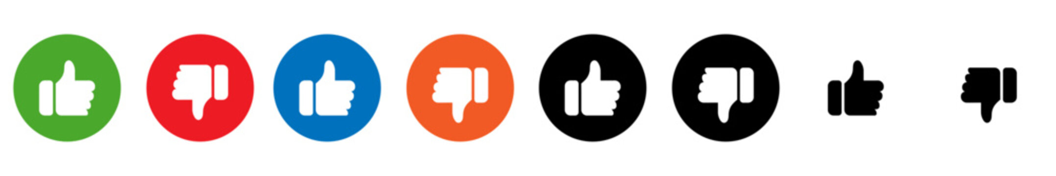 Thumbs up and thumbs down icons set. Like and dislike vector collection on transparent background.