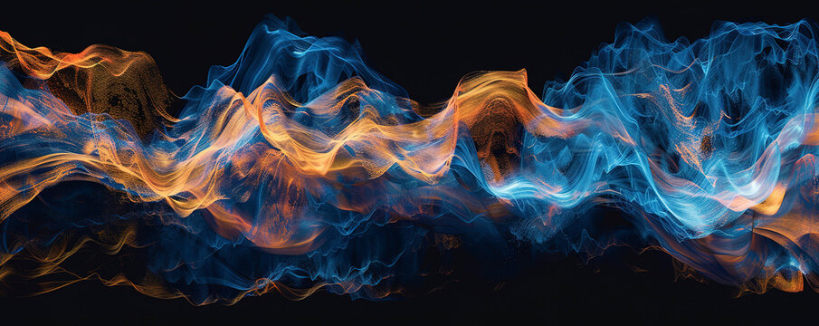 sound waves in blue and orange colors on a black background