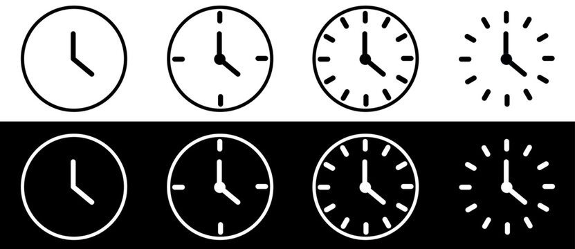 Time or Clock icons vector set. Clocks icon collection design. Analog clock icon symbol. Vector illustration.