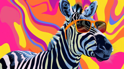 Naklejka premium Zebra Donning Vibrant Sunglasses A Quirky Twist for Advertising and Branding Campaigns