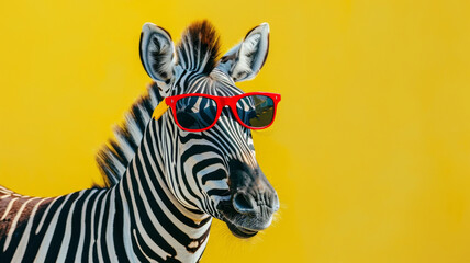 Naklejka premium Zebra donning Vibrant Sunglasses A Unique Exotic Twist for Advertising and Branding