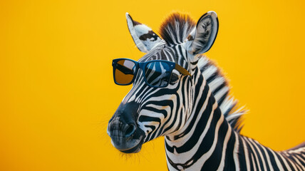 Naklejka premium Zebra donning Vibrant Sunglasses A Unique Fashion Statement in Black and White