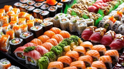 Sushi Platters Showcase an array of sushi with different fillings and toppings