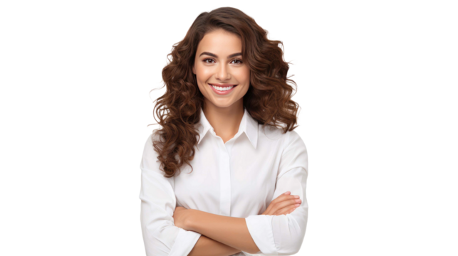 Middle-aged business woman smiling happily isolated on a transparent background