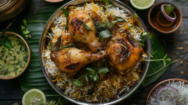 dindigul chicken biryani, food photography, 16:9