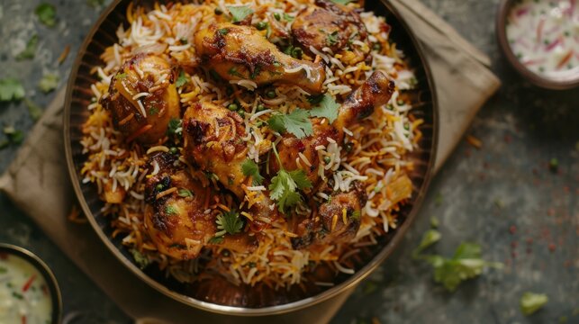 dindigul chicken biryani, food photography, 16:9