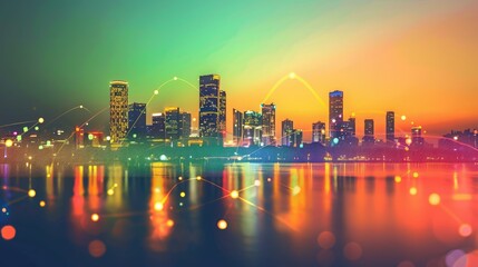 Fototapeta premium Smart city and abstract dot point connect with gradient line