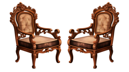 Vintage wooden chair isolated on a transparent background