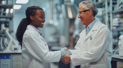Fototapeta premium Colleagues Handshaking in Laboratory