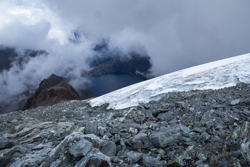 La Corona Glacier, last glacier standing in Venezuela, located in Pico Humboldt in the Sierra...